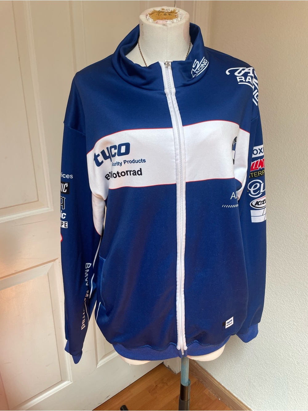 Navy & White Zip-Up Racing Jacket